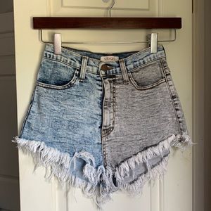 High Waisted S Two-Toned Acid Wash Festival Shorts
